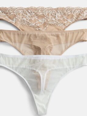 Joyspun Women's Lace and Mesh Thong Panties, 3-Pack